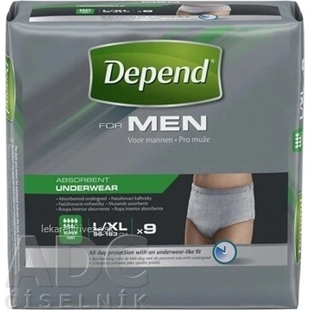 DEPEND SUPER L/XL pour hommes 1x9 pcs, slips élastiques, tour de hanches 95-150 cm