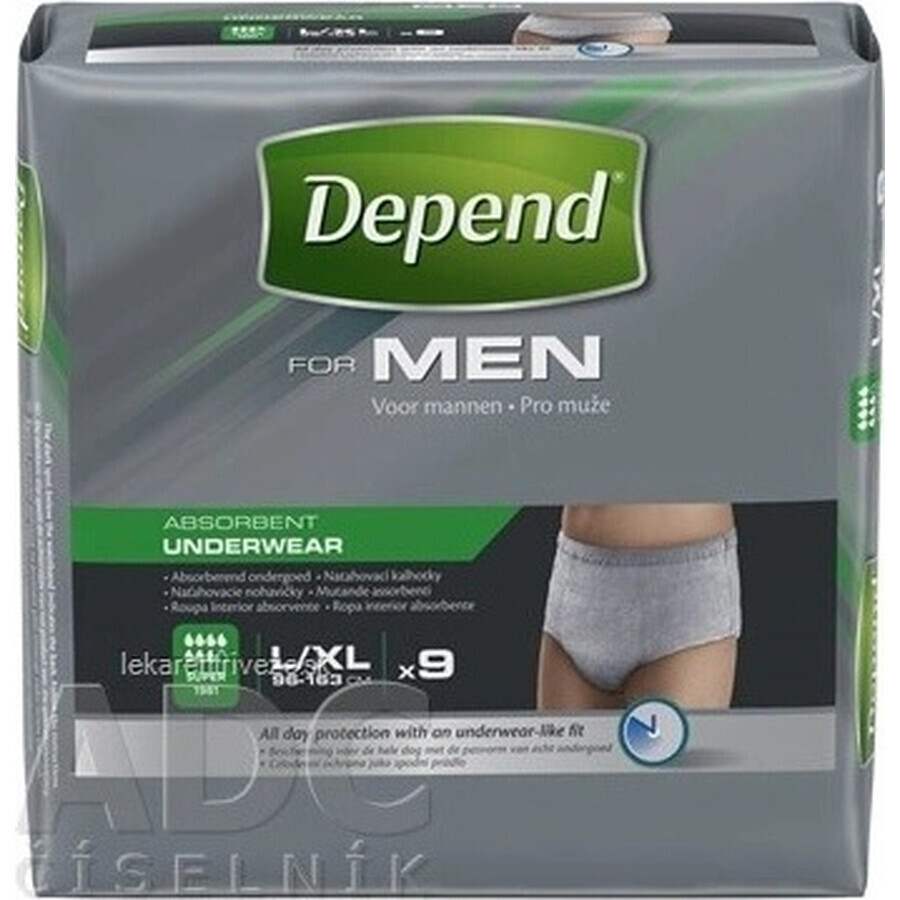 DEPEND SUPER L/XL für Männer 1x9 Stück, elastische Slips, Hüftumfang 95-150 cm
