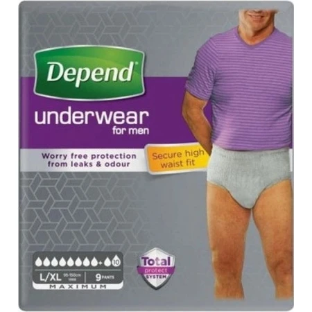 DEPEND SUPER L/XL pour hommes 1x9 pcs, slips élastiques, tour de hanches 95-150 cm