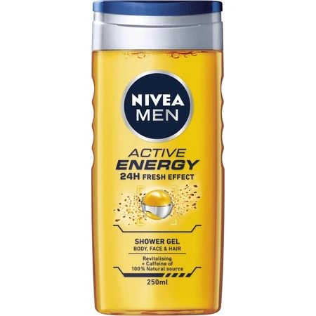NIVEA Men Active Energy Shower Gel 1×250 ml, hydrate la peau
