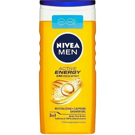 NIVEA Men Active Energy Shower Gel 1×250 ml, hydrate la peau