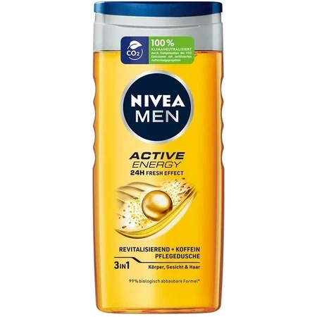 NIVEA Men Active Energy Shower Gel 1×250 ml, hydrate la peau