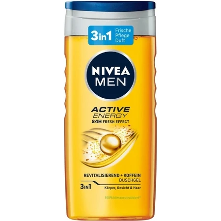 NIVEA Men Active Energy Shower Gel 1×250 ml, hydrate la peau