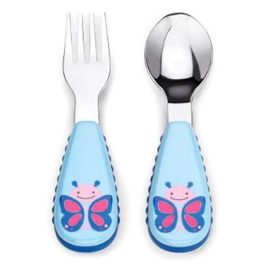 Zoo Lingură și furculiță din oțel inoxidabil Butterfly 12m+ 1×1 buc, ustensile pentru copii