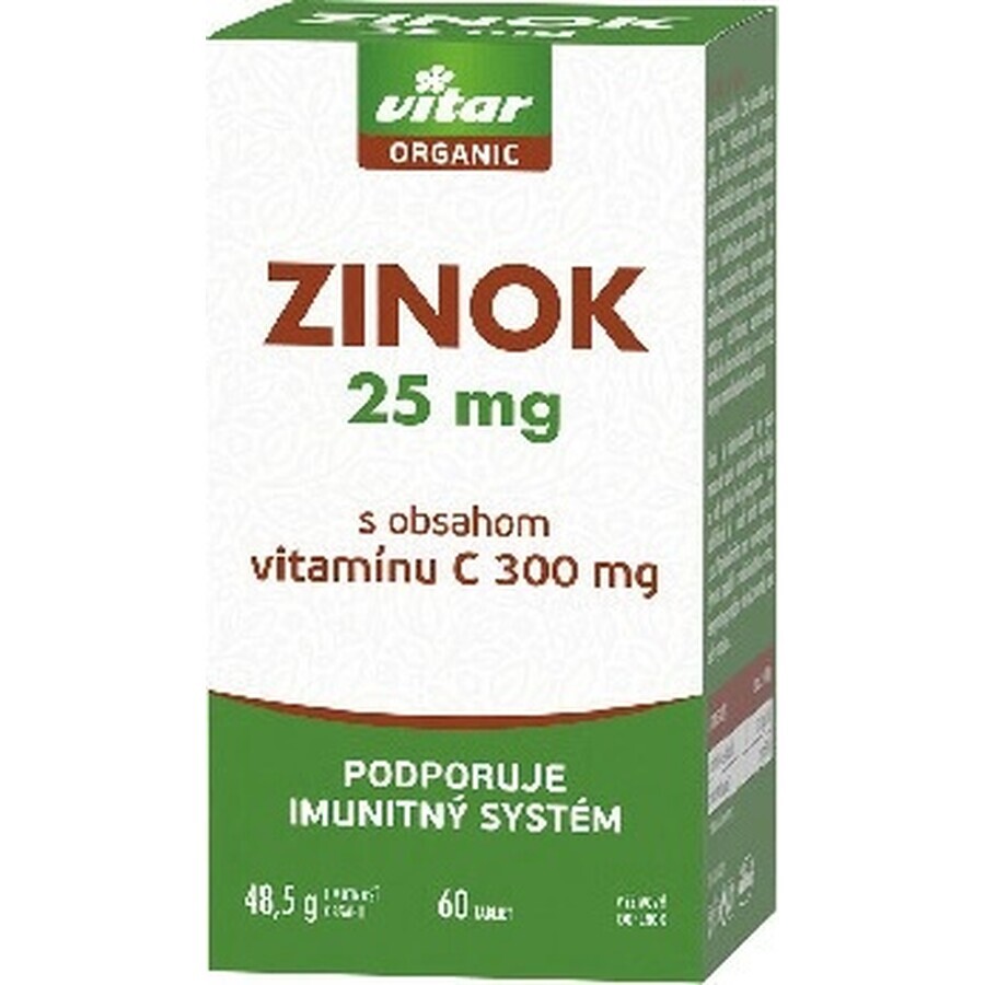 VITAR ORGANIC Zinc 25 mg 1×60 tbl, care conține vitamina C