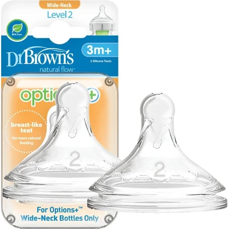 Dr.BROWN'S OPTIONS+ NIVEL 2 1×2, cuello ancho, silicona, 3M+.