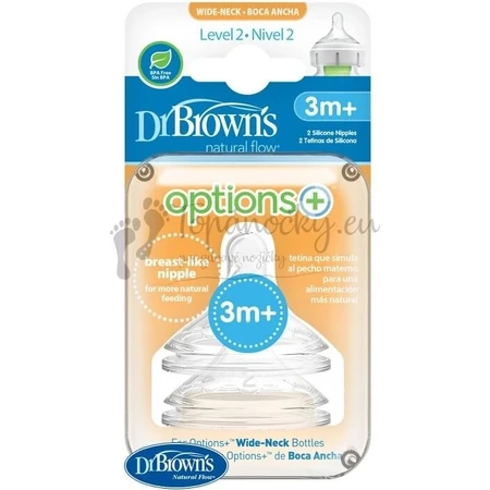Dr.BROWN'S OPTIONS+ NIVEL 2 1×2, cuello ancho, silicona, 3M+.