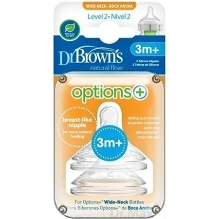 Dr.BROWN'S OPTIONS+ NIVEL 2 1×2, cuello ancho, silicona, 3M+.