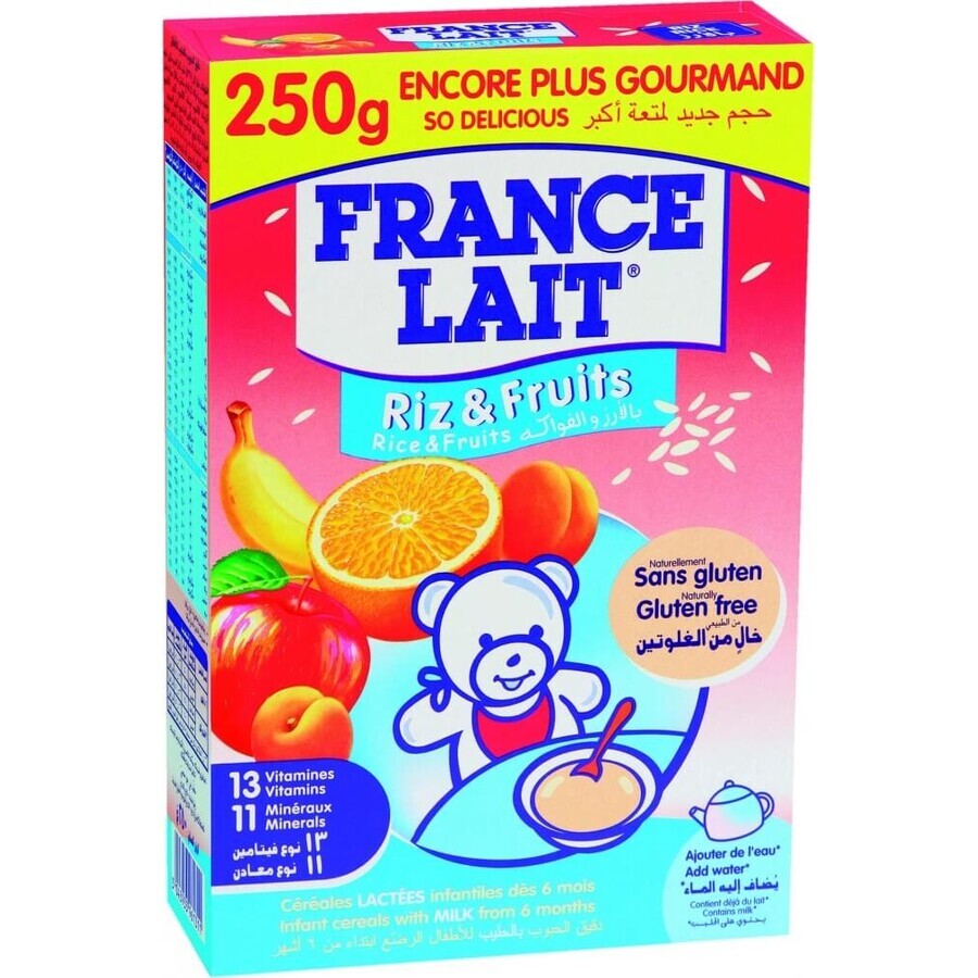 FRANCE LAIT terci de orez cu lapte și fructe 1×250g, terci de lapte pentru copii