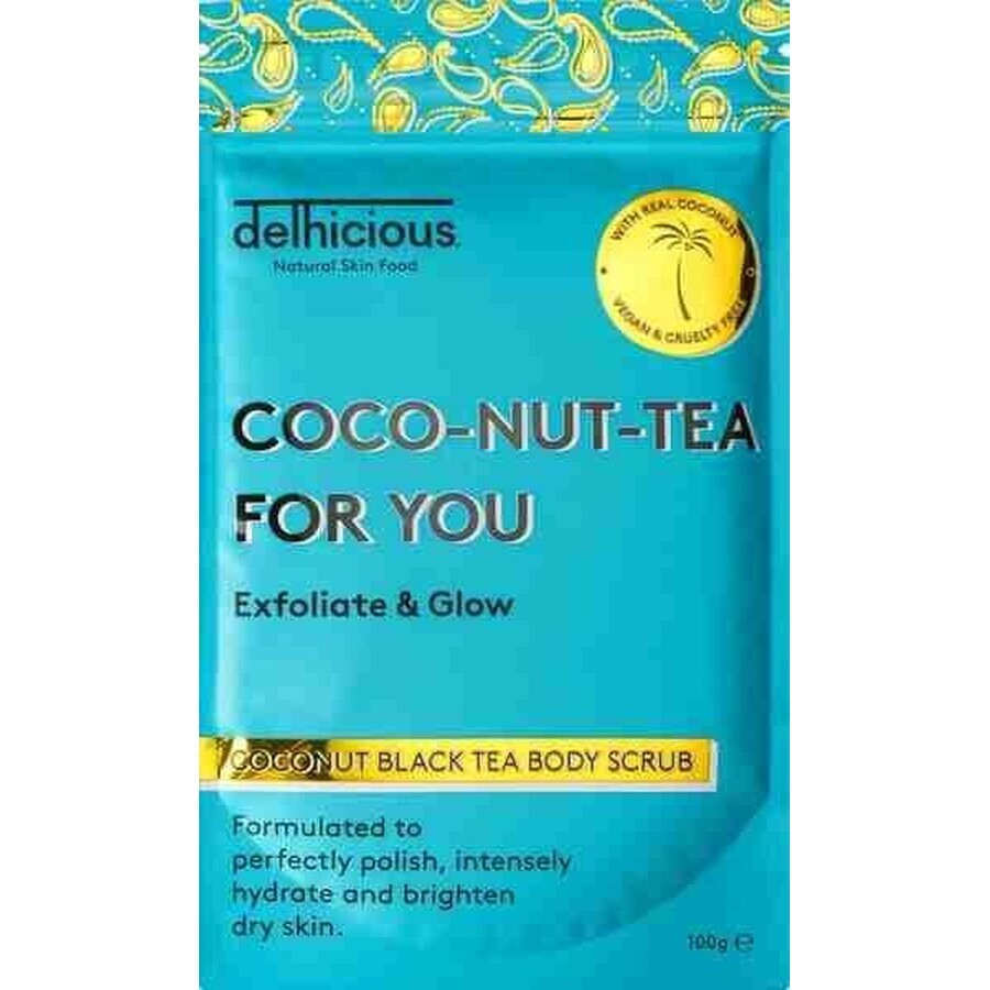 Delhicious, Exfoliante corporal de coco y té negro 1×100 g, exfoliante corporal