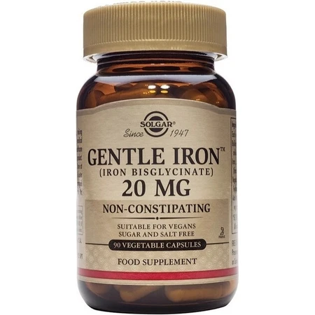 Solgar Gentle Iron 20 mg Iron (ferrous bisglycinate) Gentle for Stomach 90 capsules 1×90 cps, dietary supplement