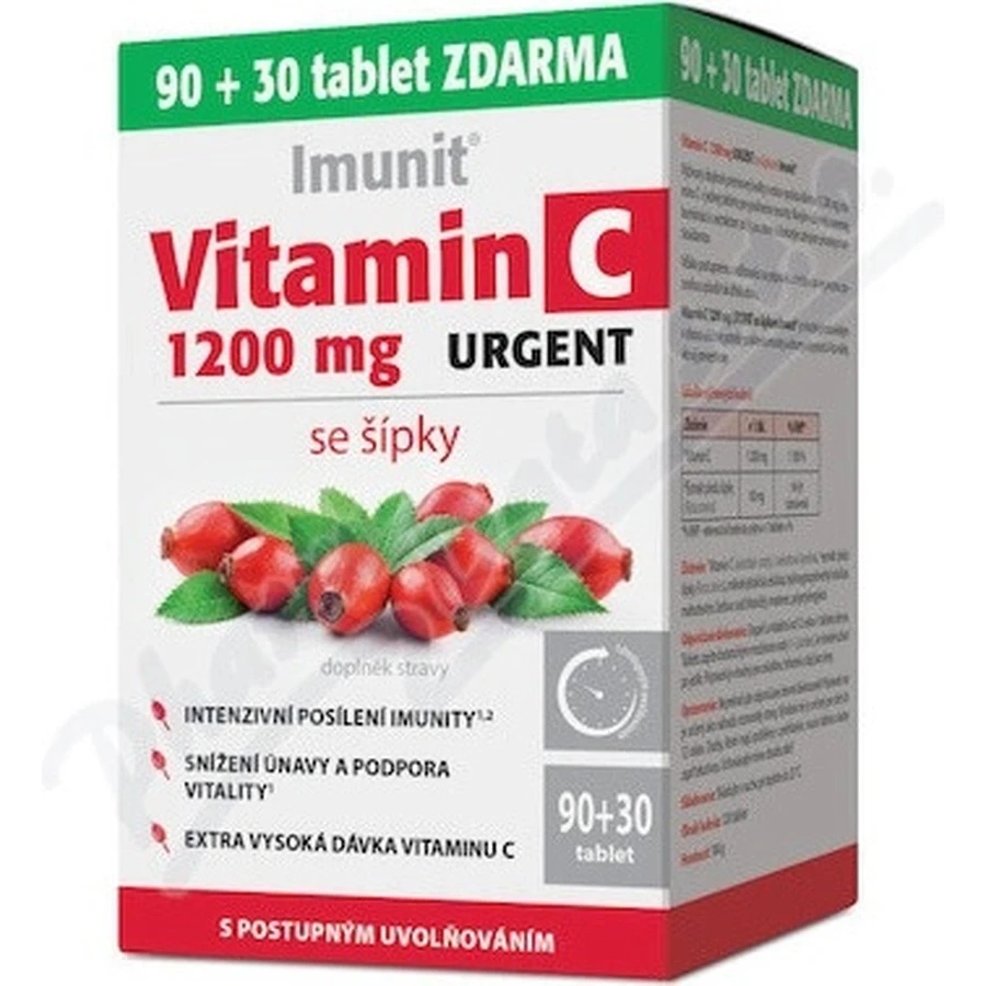 Imunit Vitamine C 1200 mg URGENT met rozenbottels 1×90+30 tbl, voedingssupplement