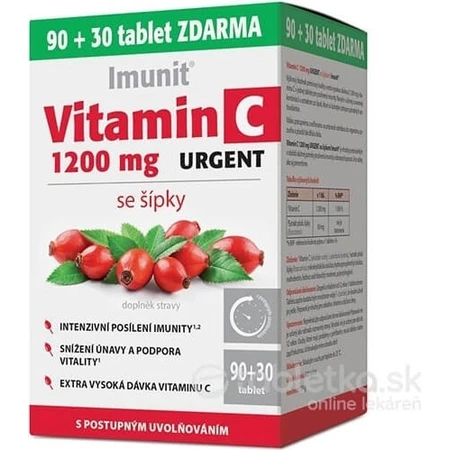 Imunit Vitamine C 1200 mg URGENT met rozenbottels 1×90+30 tbl, voedingssupplement