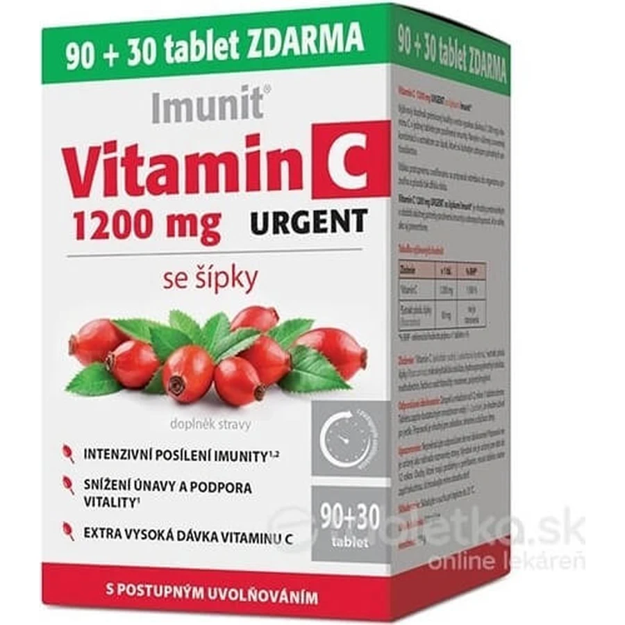 Imunit Vitamine C 1200 mg URGENT met rozenbottels 1×90+30 tbl, voedingssupplement