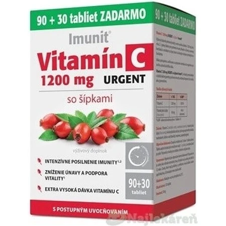 Imunit Vitamine C 1200 mg URGENT met rozenbottels 1×90+30 tbl, voedingssupplement