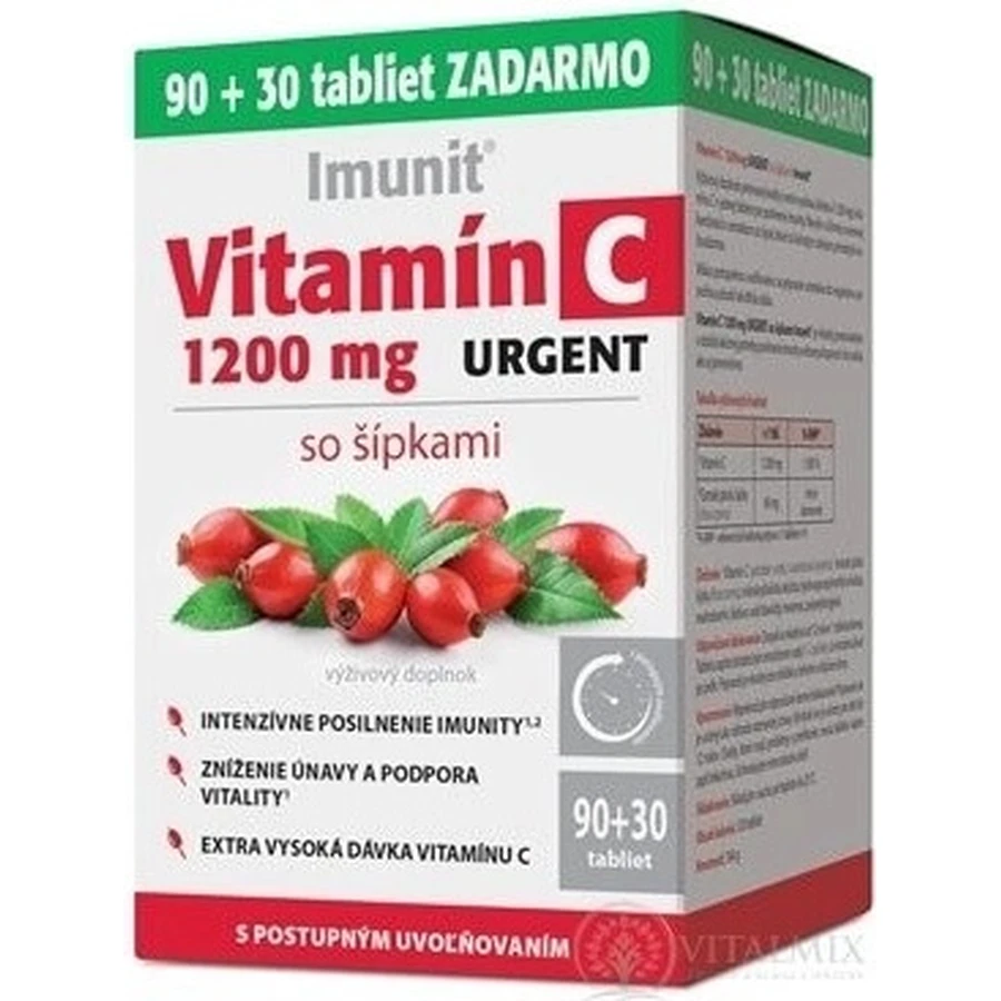 Imunit Vitamine C 1200 mg URGENT met rozenbottels 1×90+30 tbl, voedingssupplement