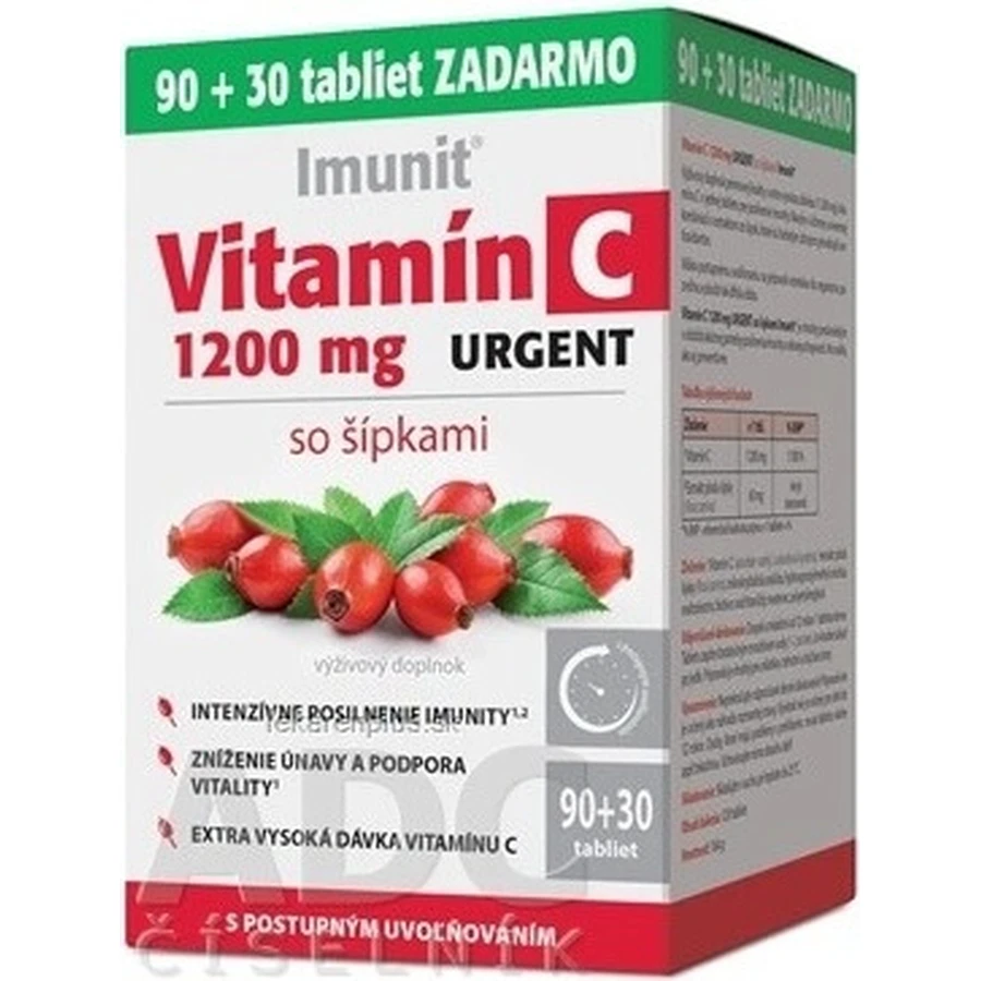 Imunit Vitamine C 1200 mg URGENT met rozenbottels 1×90+30 tbl, voedingssupplement