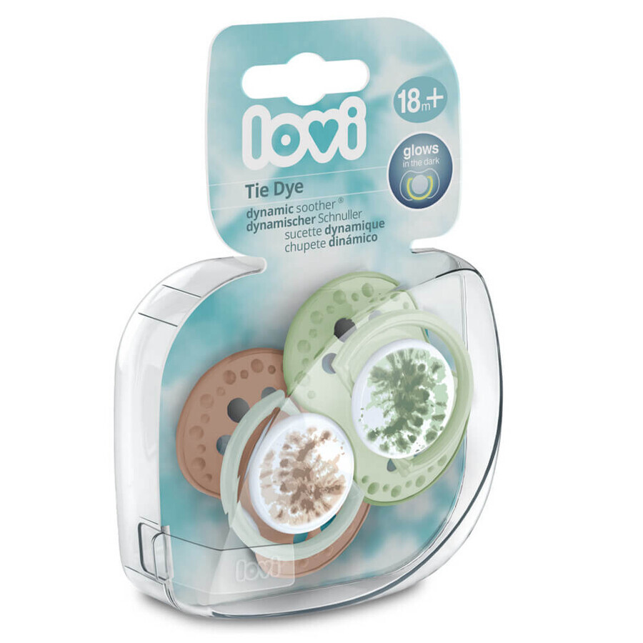 Lovi, fopspeen, silicone, dynamisch, glow in the dark, Tie Dye, groen, Meisje, 22/920, vanaf 18 maanden, 2 stuks