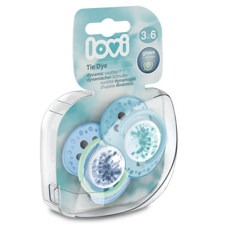 Lovi, tétine, silicone, dynamique, phosphorescente, Tie Dye, bleu, garçon, 22/918, 3-6 mois, 2 pièces