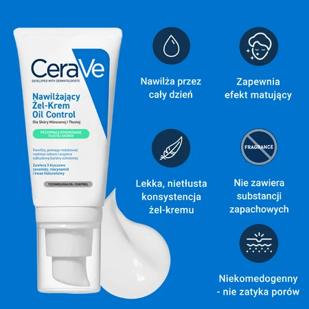 CeraVe Oil Control, gel-crème hydratant, peau mixte et grasse, 52 ml