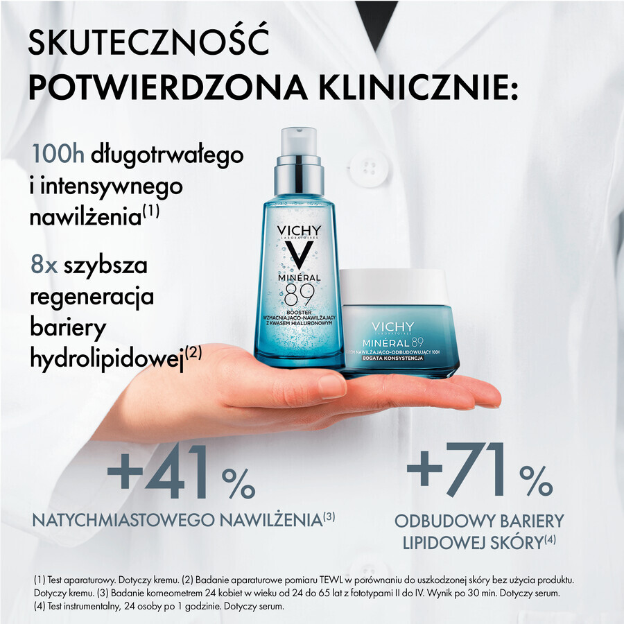 Set Vichy Mineral 89, booster de întărire și hidratare cu acid hialuronic, 50 ml + cremă hidratantă și revitalizantă bogată, 100h, 50 ml