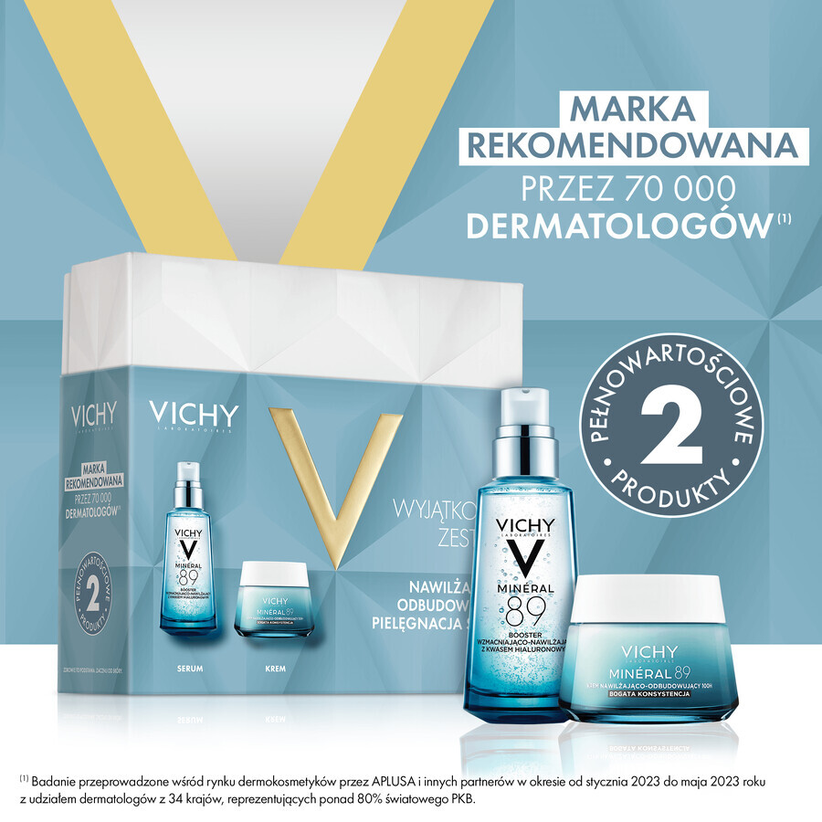 Set Vichy Mineral 89, booster de întărire și hidratare cu acid hialuronic, 50 ml + cremă hidratantă și revitalizantă bogată, 100h, 50 ml