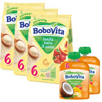 BoboVita pap manna set, 3 vruchten, melkvrij, na 6 maanden, 3 x 180 g + mousse in tube, banaan met mango en kokos, 2 x 80 g vrij BoboVita pap manna set, 3 vruchten, melkvrij, na 6 maanden, 3 x 180 g + mousse in tube, banaan met mango en kokos, 2 x 80 g vrij