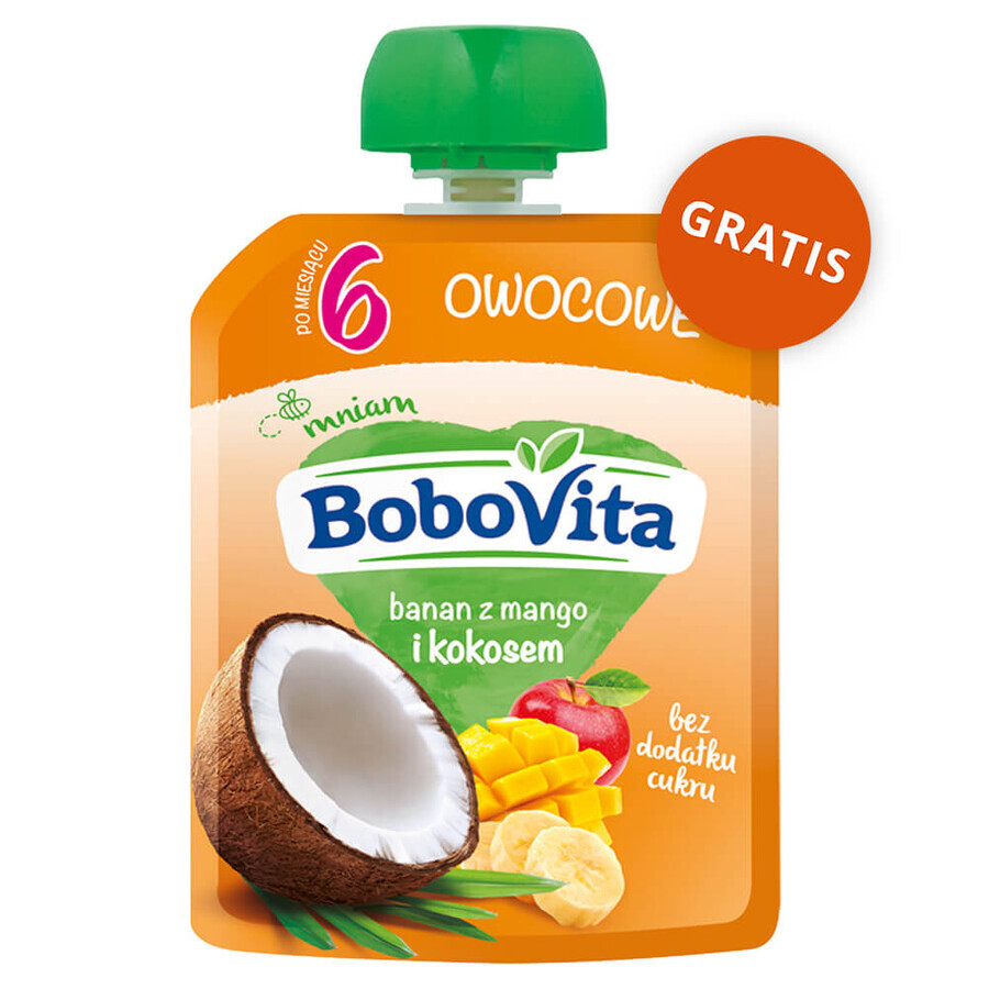 BoboVita pap manna set, 3 vruchten, melkvrij, na 6 maanden, 3 x 180 g + mousse in tube, banaan met mango en kokos, 2 x 80 g vrij