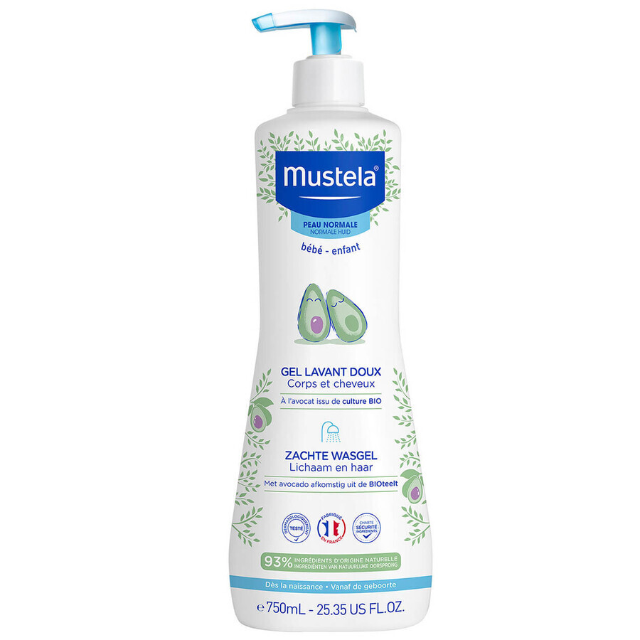 Mustela Bebe Enfant set, gentle cleansing gel for body and head, from birth, 750 ml + replacement cream, 75 ml + box, 1 piece free of charge