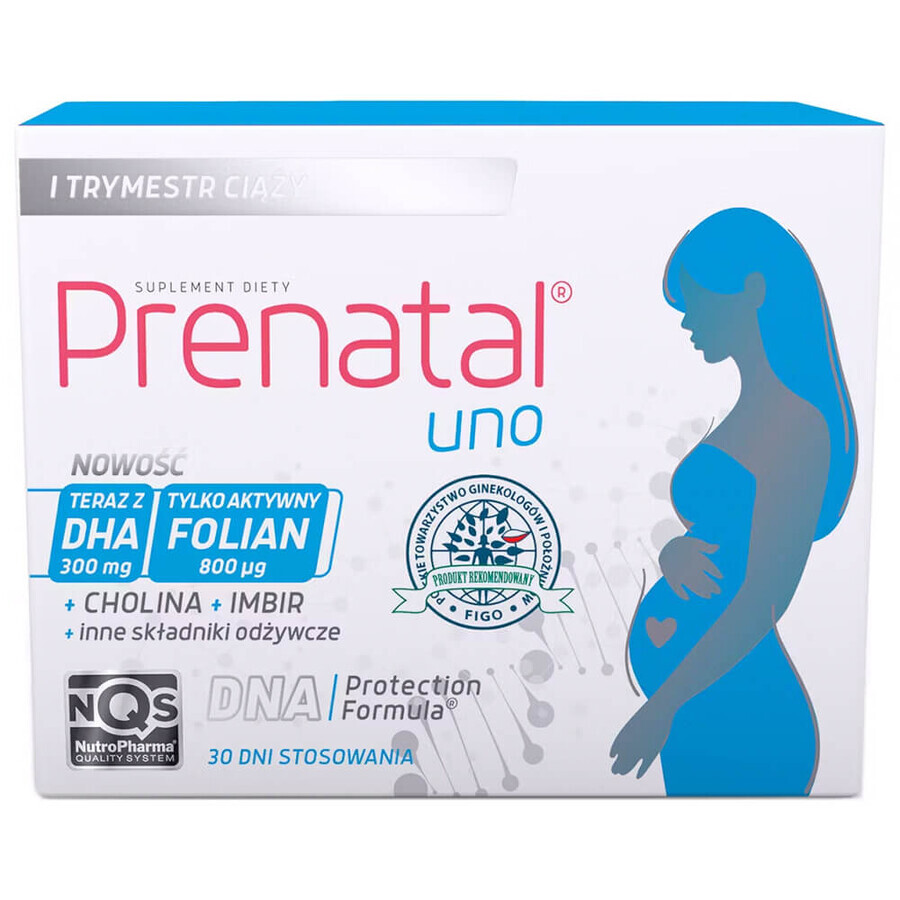 Set Prenatal Uno 30 capsules + DHA, 30 capsules + Fles-fles, 1 stuk gratis