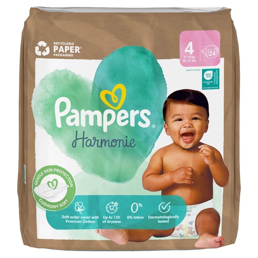 Pampers Harmonie, scutece, mărimea 4, 9-14 kg, 24 buc