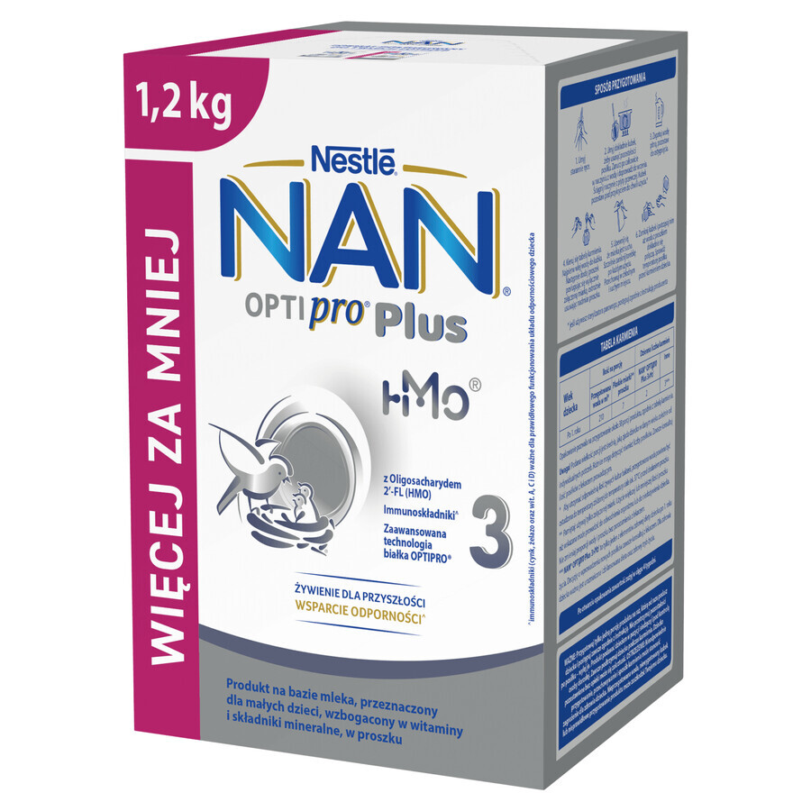 Nestlé NAN Optipro Plus 3 HMO producto lácteo para niños mayores de 1 año, 4 x 1,2 kg