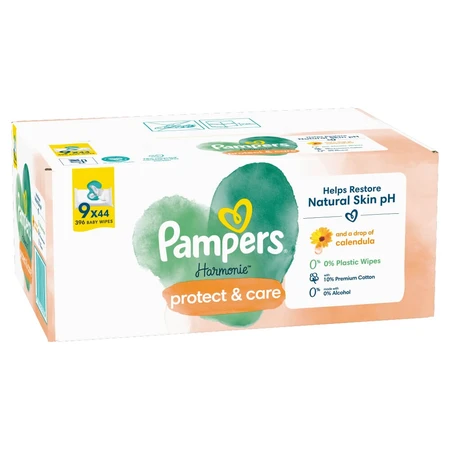 Pampers Harmonie Protect & Care, lingettes humides, 9 x 44 pièces