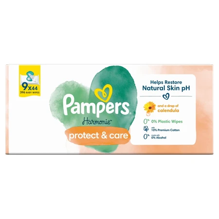 Pampers Harmonie Protect & Care, lingettes humides, 9 x 44 pièces