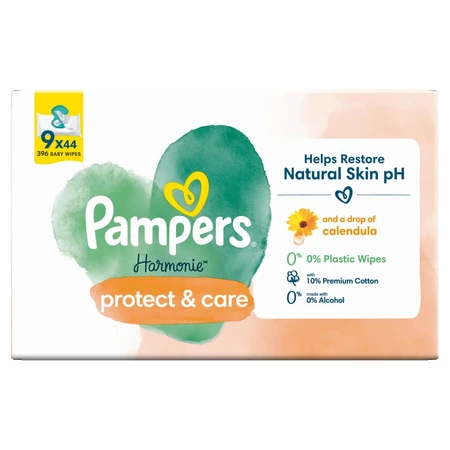 Pampers Harmonie Protect & Care, lingettes humides, 9 x 44 pièces