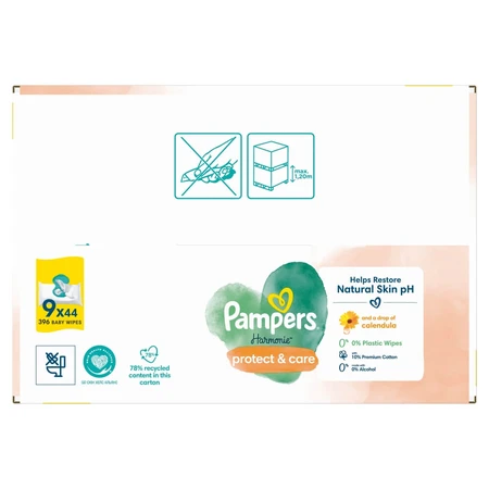Pampers Harmonie Protect & Care, lingettes humides, 9 x 44 pièces