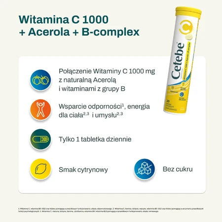 Cetebe Vitamine C 1000 + Acerola + B-complex, citroensmaak, 20 bruistabletten