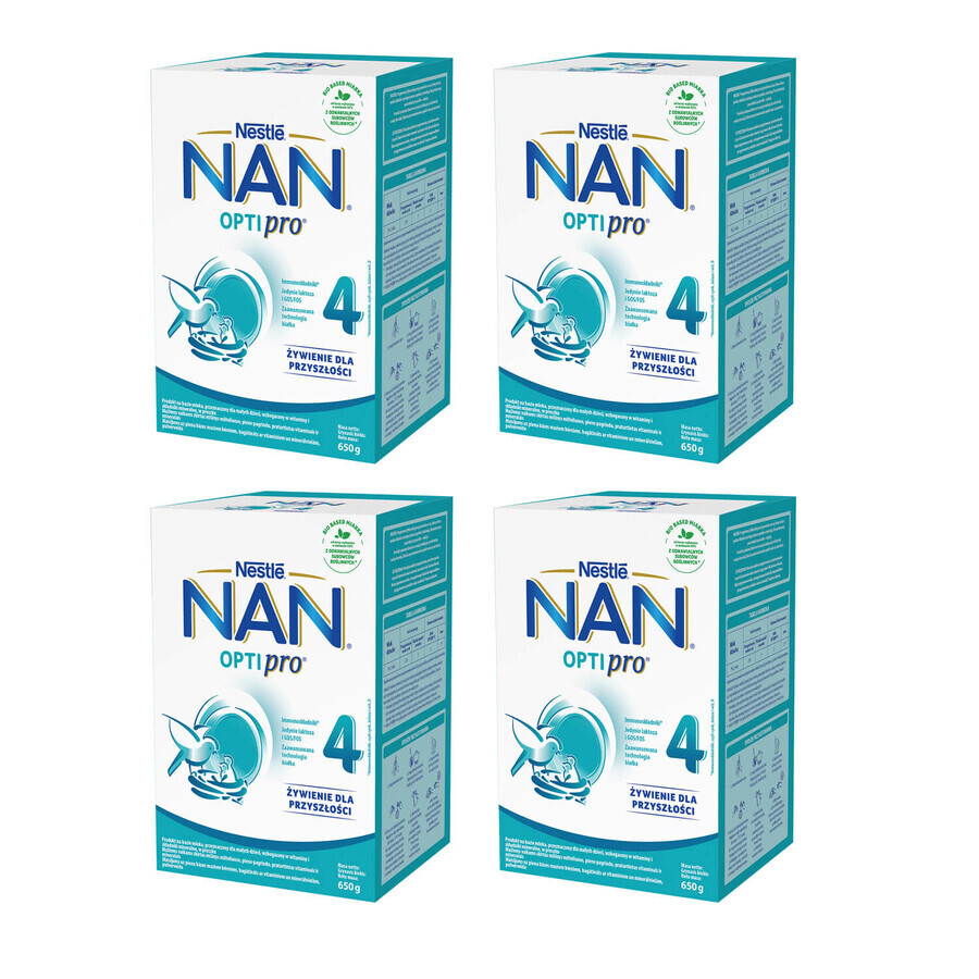 Set Nestlé NAN Optipro 4, lait modifié Junior pour enfants de plus de 2 ans, 4 x 650 g