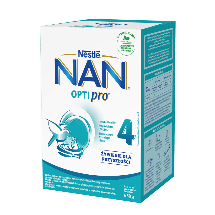 Set Nestlé NAN Optipro 4, lait modifié Junior pour enfants de plus de 2 ans, 4 x 650 g