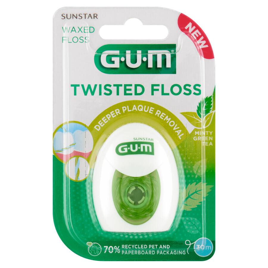 Sunstar Gum Twisted Floss, gewachste Zahnseide, Minze und grüner Tee, 30 m