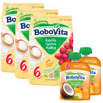 Set BoboVita Rijstepap, framboos, zuivelvrij, glutenvrij, na 6 maanden, 3 x 180 g + mousse in tube, banaan met mango en kokos, 2 x 80 g vrij Set BoboVita Rijstepap, framboos, zuivelvrij, glutenvrij, na 6 maanden, 3 x 180 g + mousse in tube, banaan met mango en kokos, 2 x 80 g vrij