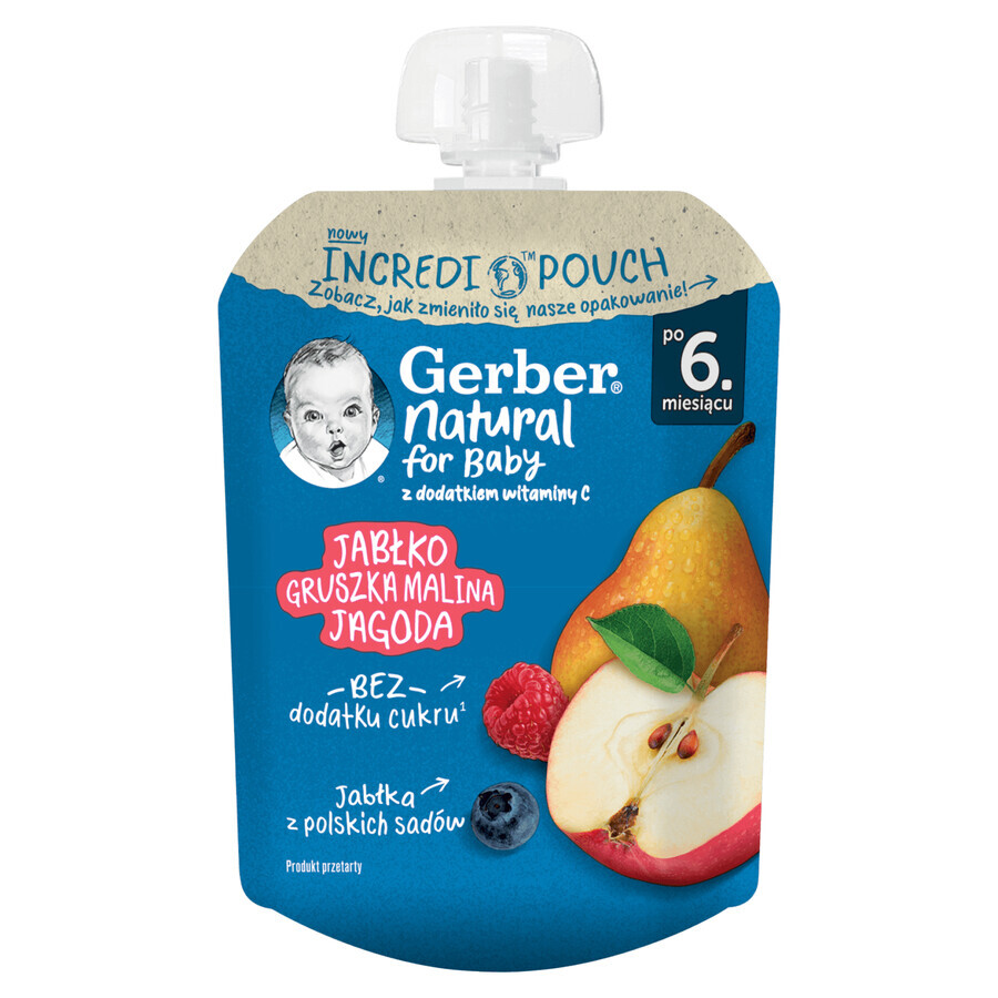 Gerber desert set într-un tub, măr, pară, zmeură, afine, după 6 luni, 16 x 80 g Gerber desert set într-un tub, măr, pară, zmeură, afine, după 6 luni, 16 x 80 g