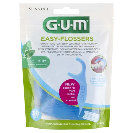 Sunstar Gum Easy-Flossers, bâtonnets de soie dentaire, menthe, 30 pièces
