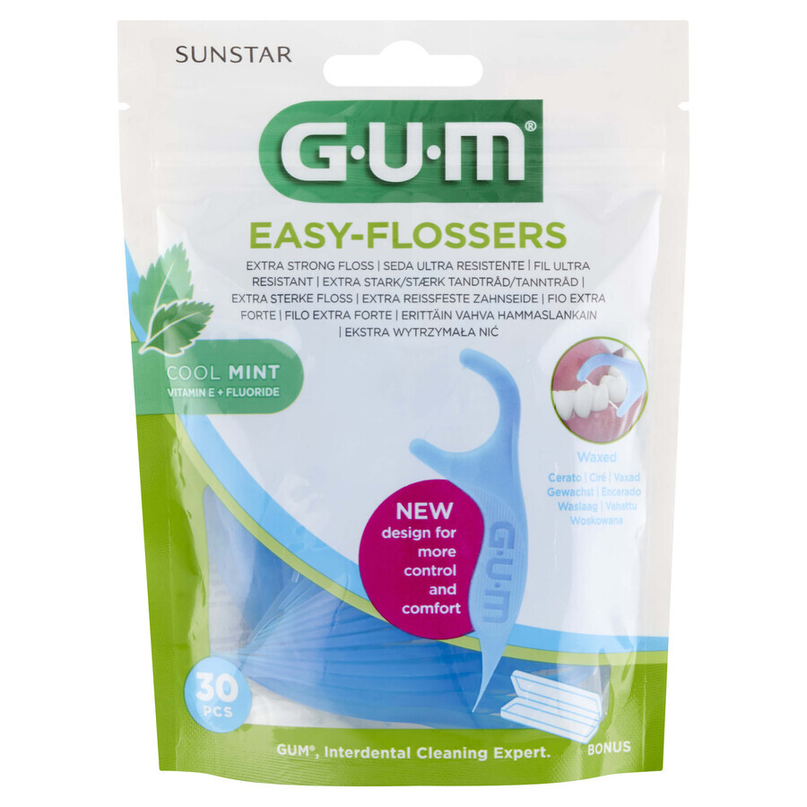Sunstar Gum Easy-Flossers, bâtonnets de soie dentaire, menthe, 30 pièces