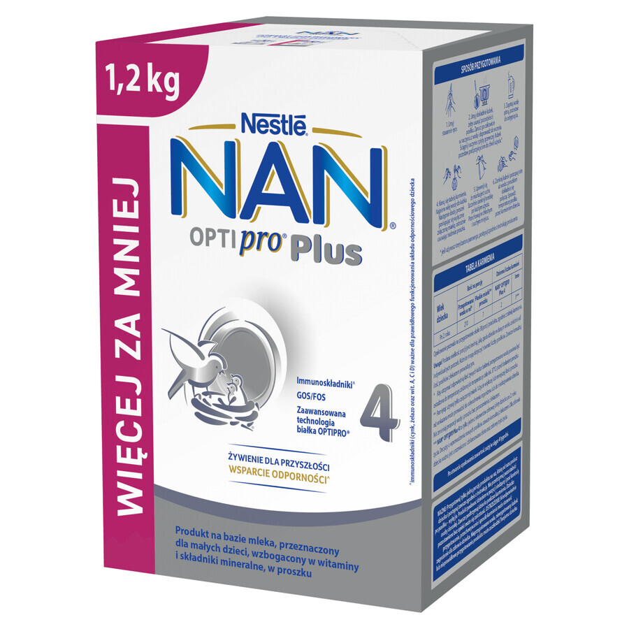 Nestlé NAN Optipro Plus 4, produit à base de lait pour les enfants de plus de 2 ans, 4 x 1,2 kg