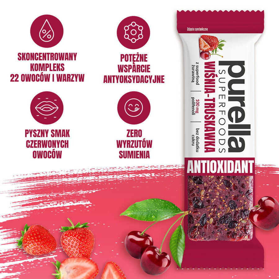 Purella Superfoods Antioxidant Bar, cherry-strawberry, 40 g