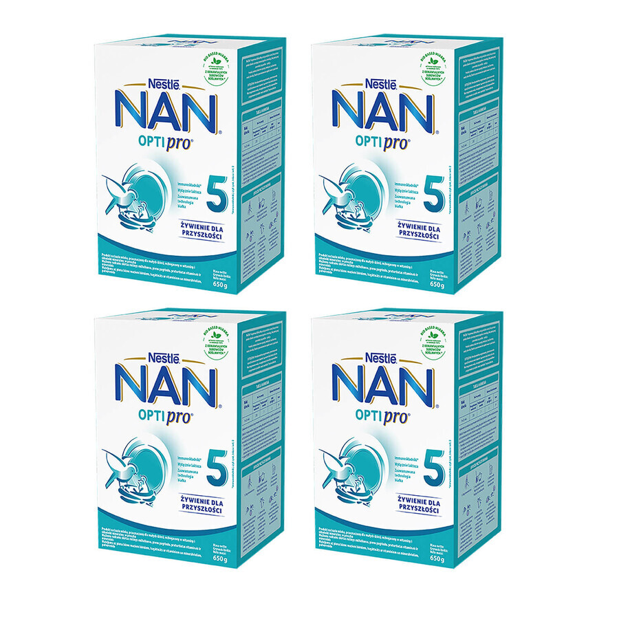 Set Nestlé NAN Optipro 5, lait modifié Junior pour enfants de plus de 2,5 ans, 4 x 650 g
