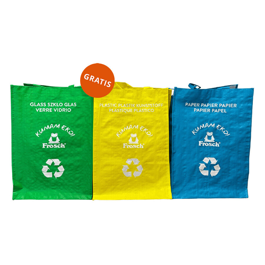 Frosch set, detergente en polvo para tejidos, granada, 1,45 kg + acondicionador concentrado para tejidos, granada, 750 ml + bolsas de separación de residuos, 3 gratis