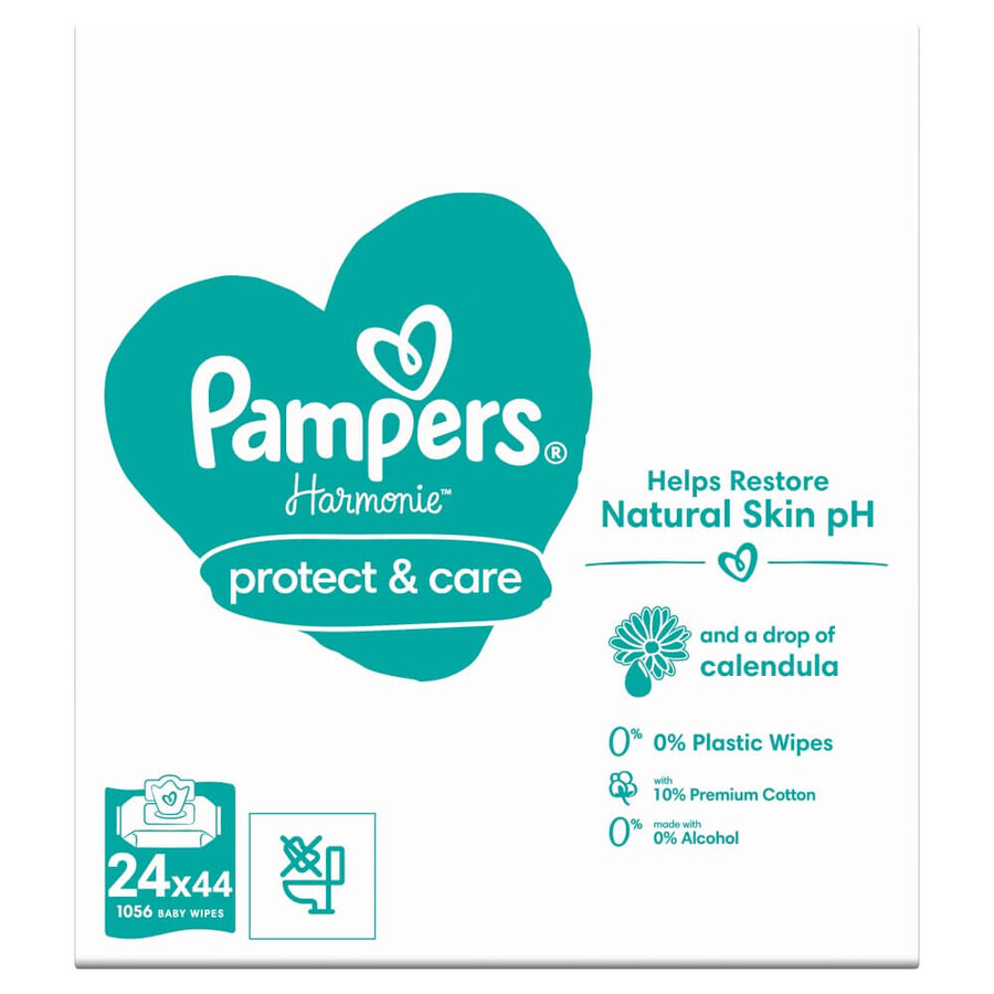 Pampers Harmonie Protect & Care, vochtige doekjes, 24 x 44 stuks GEBROKEN VERPAKKING