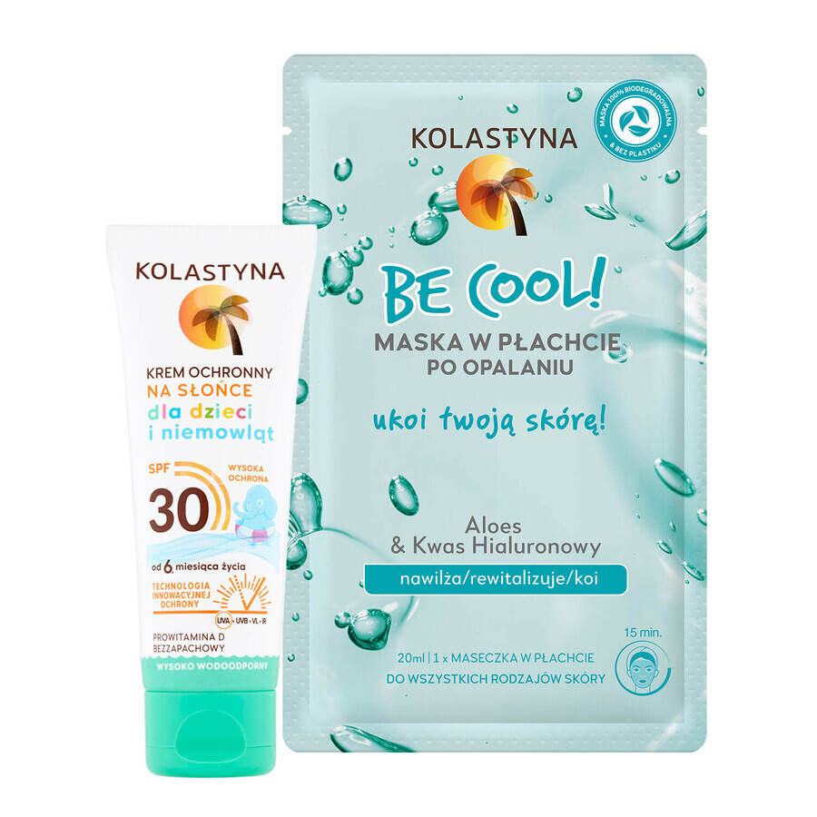 Set Kolastyna, protezione solare per neonati e bambini da 6 mesi, SPF 30, 75 ml + maschera doposole, 20 ml per 1 centesimo